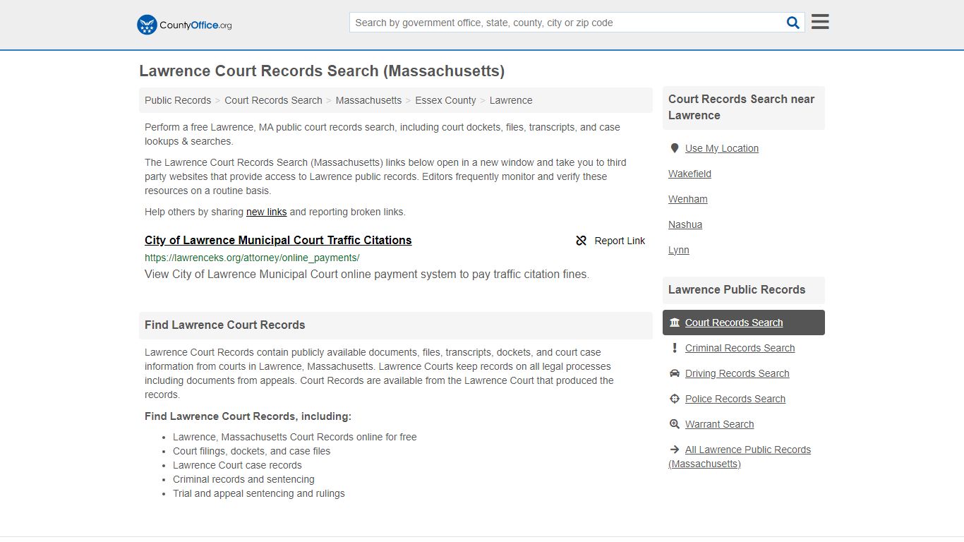 Lawrence Court Records Search (Massachusetts) - County Office